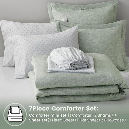 Comfort Spaces Queen 7 Pieces Comforter Set, Boho Bed Sets for Queen Size, Farmhouse Bedding Sets with Comforter, Gift Bed in a Bag with Comforter, Sheets, Pillowcases, and Shams, Queen, Sage Green