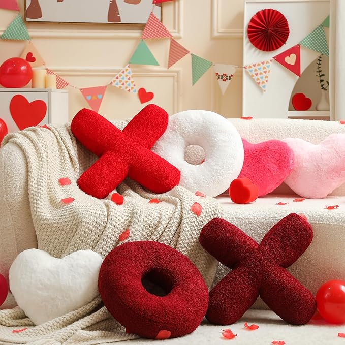 EastTree XO Pillows, Valentines Love XO Shaped Pillow, Red Throw Pillows, Love Pillow Gifts, Ultra Soft Teddy Fleece Wedding Pillows, Women Girls Kid Room Decor, Valentine's Day Decor 14x14 Inch