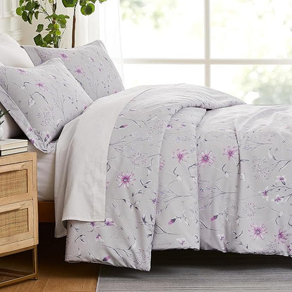 Southshore Fine Living, Inc. Oversized Twin Mattress Comforter Set, Down Alternative Boho Bedspread, The Secret Meadow Collection Comforter Sets, 2 Piece Bedding Set for Twin/XL Mattress, Grey