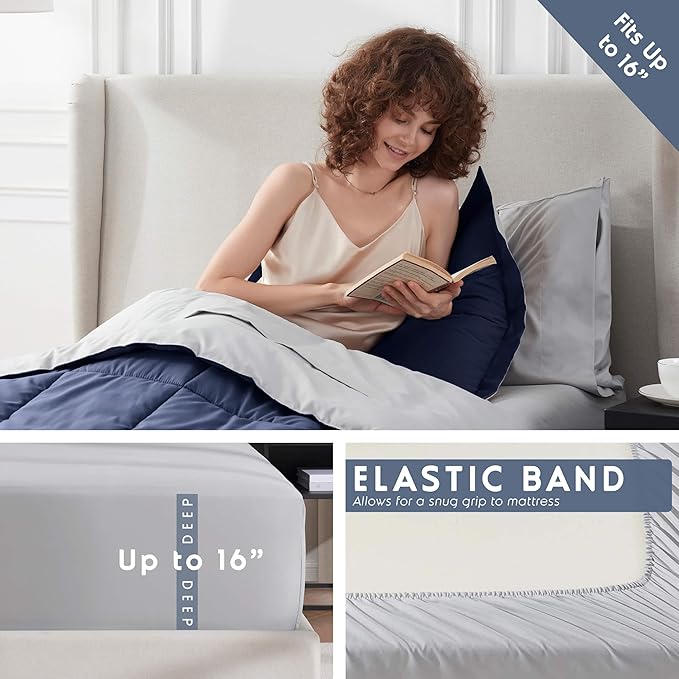 Nestl 5 Piece Twin XL Comforter Set – Navy Reversible Bed in a Bag – Complete Twin XL Size Bedding Set with Sheets, Pillowcase and Sham