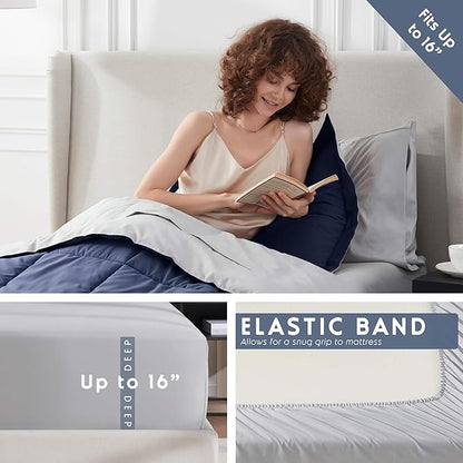 Nestl 5 Piece Twin Comforter Set – Navy Reversible Bed in a Bag – Complete Twin Size Bedding Set with Sheets, Pillowcase and Sham