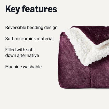 Amazon Basics Reversible Sherpa Throw Blanket, Velvety Flannel, Ultra Soft, Plum, 50"x60"