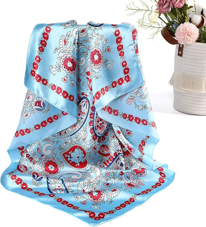 AWAYTR 35” Satin Large Square Head Scarves - 4PCS Silk Like Neck Scarf Hair Sleeping Wraps Satin Silk Scarfs for Women