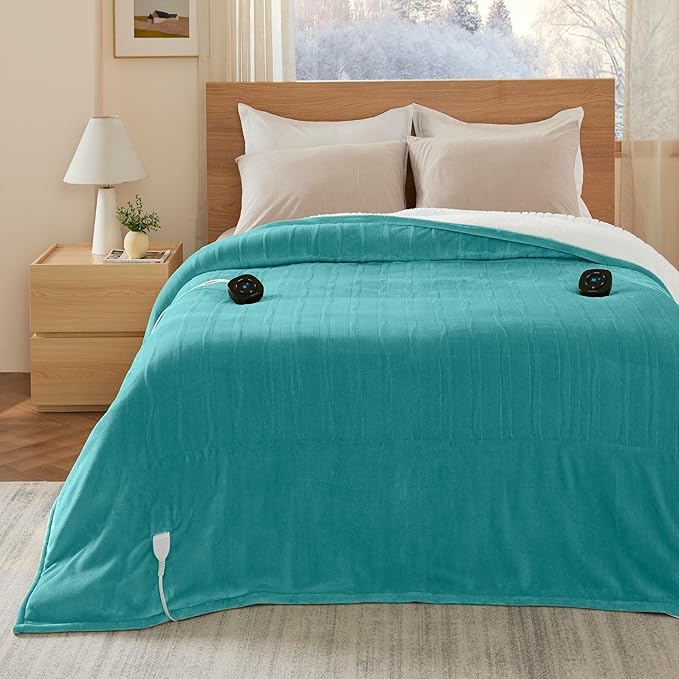 Bedsure Electric Blanket Queen Size - Dual Control Heated Blanket Queen, Fast Heating with 10 Time Settings & 10 Heat Settings, Warm Gifts for Women Grandma (84x90 inches, Teal)