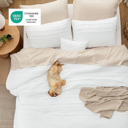 Bedsure White Oversized King Size Comforter Set - 4 Pieces Pinch Pleat Bed Set, Down Alternative Bedding Sets for All Season, 1 Comforter, 2 Pillowcases, 1 Decorative Pillow