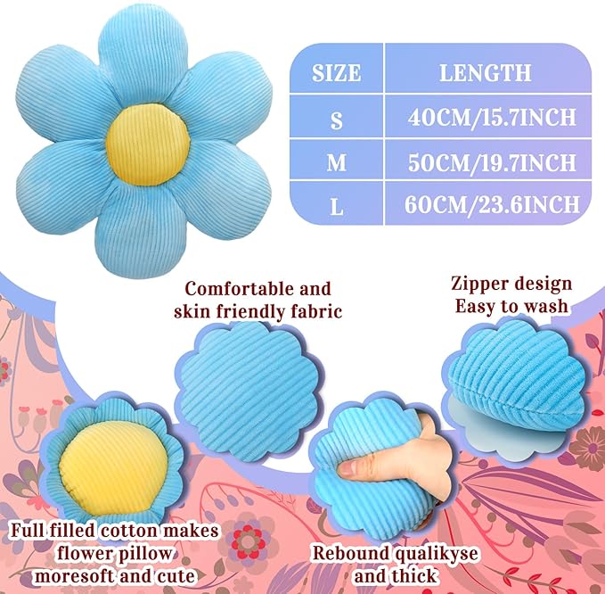 Sratte 3 Pcs Flower Pillows Flower Shaped Throw Pillows Cute Daisy Plush Pillow Decorative Floor Pillow Seat Cushion for Bedroom Home Sofa Chair Couch Decor(Multicolored,20")