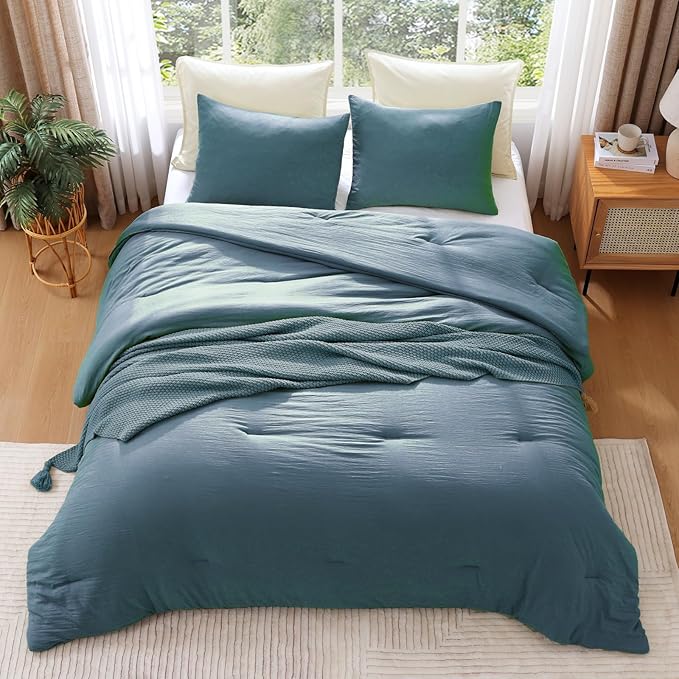 WRENSONGE Queen Comforter Set - 3 Pieces Prewashed Oxford Blue Comforter Soft Lightweight for All Seasons,Down Alternative Comforters Queen Size with 2 Pillow Shams