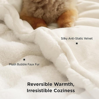 Bedsure GentleSoft Fluffy Faux Fur Throw Blanket for Couch, Soft Fuzzy Fleece Blankets & Throws, Cream Bed Decor Cozy Gifts for Women Teen Girls, Minky Thick Warm Plush Gifts for Birthday, Valentines