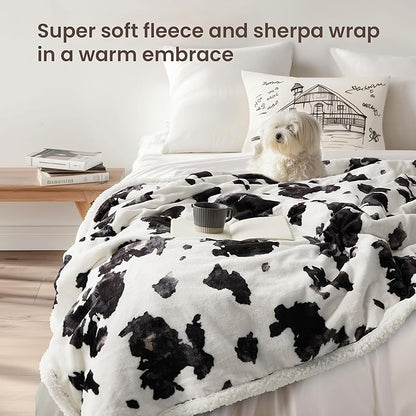 Heated Blanket Throw Electric Blanket – Fast Heating Blanket with 10 Heat Settings & 10 Hours Auto Off, Cow Print Blanket Cozy Soft Fleece Sherpa, Washable, Warm Gifts for Grandma