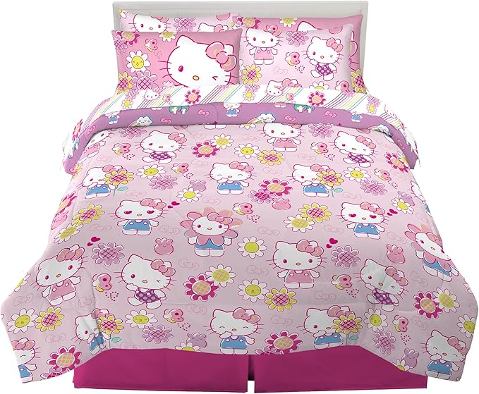 Franco Kids Bedding Super Soft Comforter and Sheet Set with Sham, 7 Piece Full Size, Hello Kitty(Prints may vary)