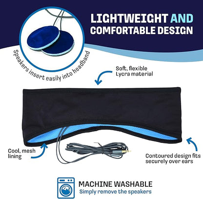 CozyPhones Sleep Headphones - Over Ear Headphones from Ultra Thin Cool Mesh Wired for Side Sleepers, Meditation, Running, Laptop, and Phone - Black with Blue Liner