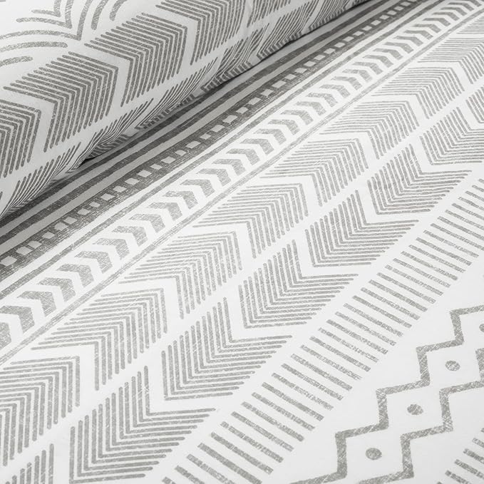 Lush Decor Hygge Geo Reversible 3 Piece Cotton Duvet Set, Full/Queen, Gray & White