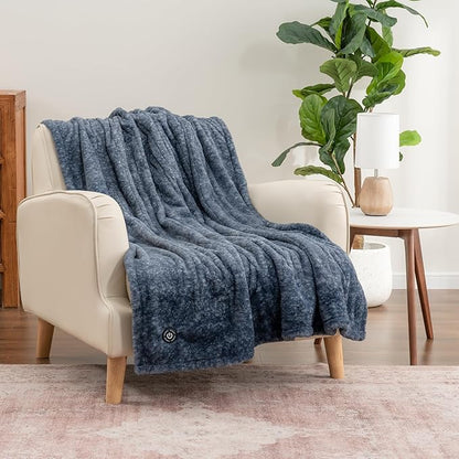 Berkshire Blanket Heated Throw Blanket, Grace Fur to Loftmink Reversible Electric Throw with 4 Heat Levels, Fast Heating Printed Throw for Couch and Bed, Auto Shut-Off Feature (50"x60")