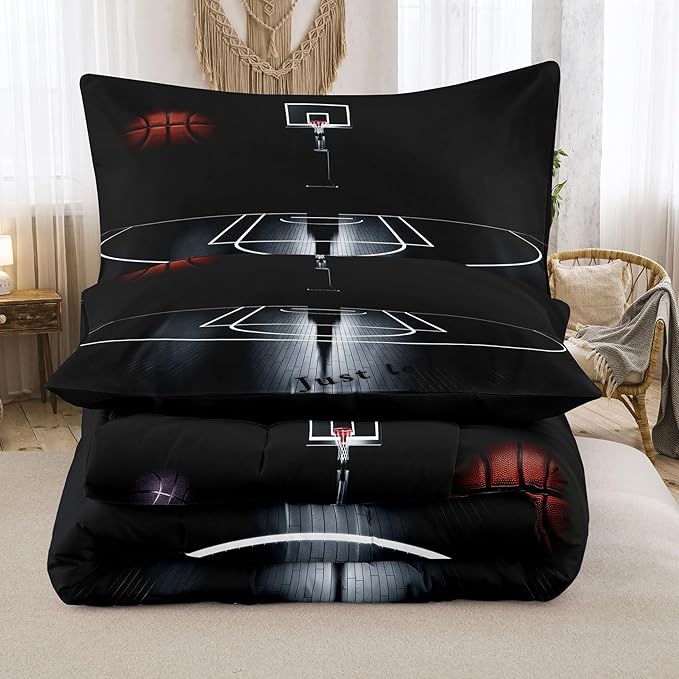 Tailor Shop 5 Pcs Boys Comforter Sets Twin Bed in A Bag for Teen Boys Girls Kids,Basketball Bedding Set with Fitted Bed (1 Comforter, 1 Flat Sheet, 1 Fitted Sheet, 2 Pillowcases)…