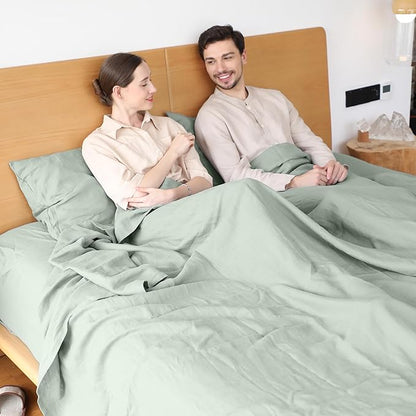 Simple&Opulence Belgian Linen Sheet Set Solid Color - 4 Pieces (1 Flat Sheet, 1 Fitted Sheet & 2 Pillowcases) Natural Flax Cotton Blend Soft Breathable Farmhouse Bedding - King Size, Mint Green