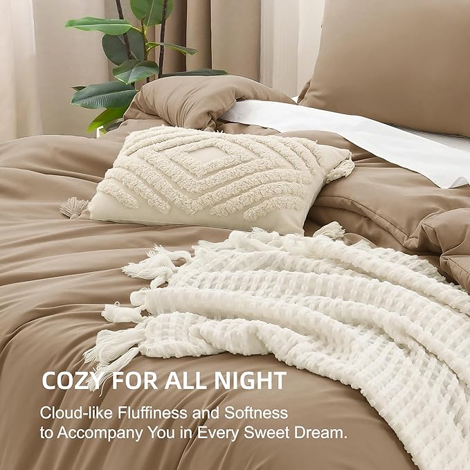 Litanika Taupe Tan Twin/Twin XL Comforter Set, 2 Pieces Solid Bedding Comforter Set, All Season Fluffy Bed Set (66x90In Comforter & 1 Pillowcase)