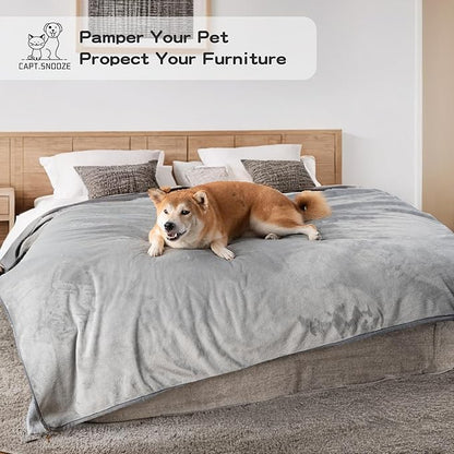 Waterproof Dog Blankets Light Grey, 30"x40" Cat Blanket for Indoor Cats, Soft Fluffy Sofa Car Bed Protector, Reversible Leakproof Flannel Puppy Blanket for Small Medium Dogs