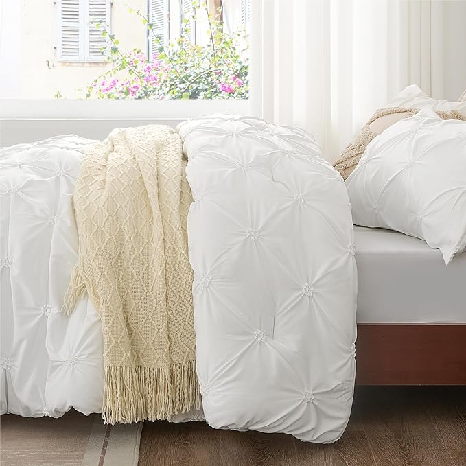 BEDELITE White Twin Comforter Set - 2 Peices Boho Pintuck Bedding Comforter Sets, Lightweight Soft & Warm Twin Bedding Sets with 1 Pillowcase for All Season