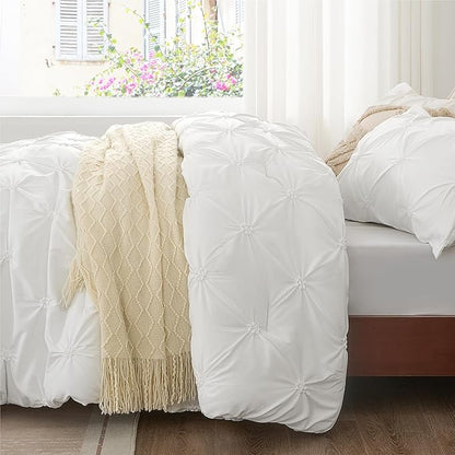 BEDELITE White Twin Comforter Set - 2 Peices Boho Pintuck Bedding Comforter Sets, Lightweight Soft & Warm Twin Bedding Sets with 1 Pillowcase for All Season