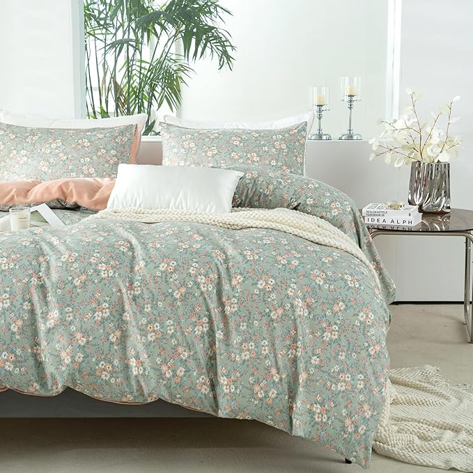 Floral Queen Comforter Set Soft Cute Floral Bedding Comforter Sets Garden Style Flower Print Botanical Flowers Queen Comforter Set for All Seasons 1 Comforter and 2 Pillowcases