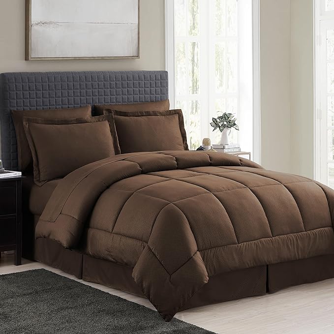 8 Piece Comforter Set Bag with Checkered Design (Pack of 3, 24 Count Total)