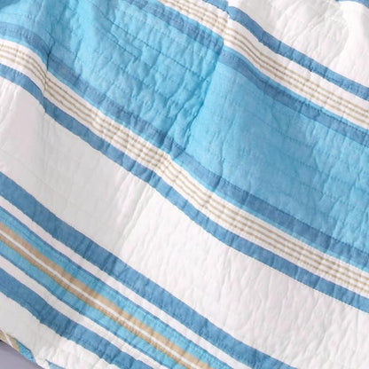 Levtex Home - Blue Maui - Quilted Throw - 50x60in. - Striped Coastal Design in Light Blue, Cream and Tan - Reversible Pattern - Cotton Fabric