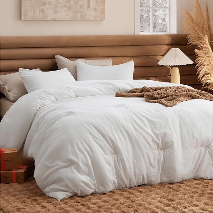 Bedsure Full Comforter Set, White Soft Prewashed Bedding for All Seasons, 3 Pieces GentleSoft™ Bed Set, 1 Lightweight Comforter (82"x86") and 2 Pillowcases (20"x26")