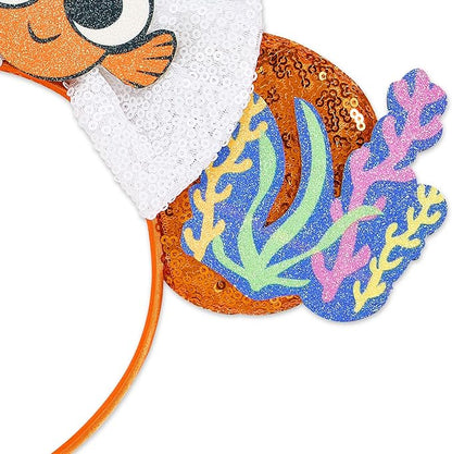 Mouse Ear Headbands, Sparkle Mouse Ears for Women Girls Adult Kids, Cartoon Sequin Headband Park Ears Trips Cosplay Costumes Accessories (Nemo)