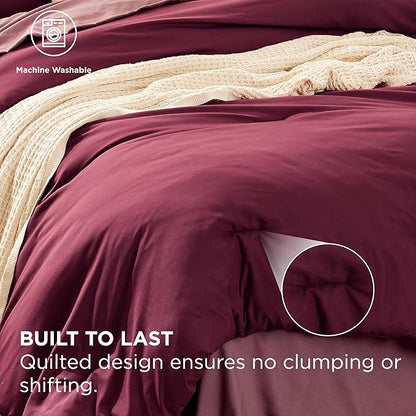 Bedsure Queen Comforter Set - 7 Pieces Burgundy Queen Bedding Set for All Seasons, Boho Contrasting Design Bed in a Bag with Comforter, Sheets, Pillowcases & Shams