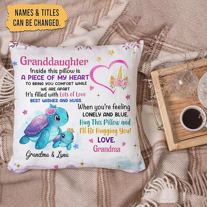 Hyturtle Personalized Granddaughter Pillow (Insert Included) Gifts from Grandma - Birthday Graduation Gifts for Granddaughter - Sea Turtle Custom Name Sofa Couch Cushion Home Decor Pillow