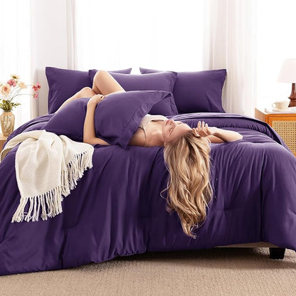 CozyLux Full Size Comforter Set Purple, 7 Pieces Bed in a Bag Full Comforter Set with Sheets, Soft Bedding Set with Down Alternative Comforter, Fitted Sheets, Flat Sheets, Pillow Shams and Pillowcases