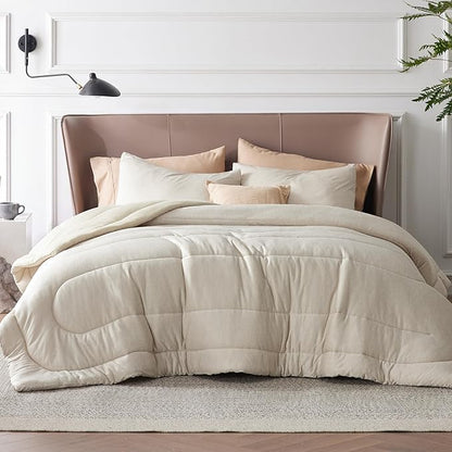 Bedsure King Comforter Set - Cooling and Warm Bed Set, Linen Reversible Bedding for All Season, 3 Pieces, 1 King Size Comforter (102"x90") and 2 Pillow Cases (20"x36")