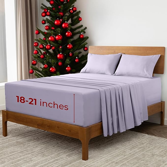 Mellanni Extra Deep King Sheets - 4 PC Iconic Collection Bedding - Hotel Luxury, Ultra Soft, Cooling Bed Sheets - Wrinkle, Fade, Stain Resistant (King, Lavender)