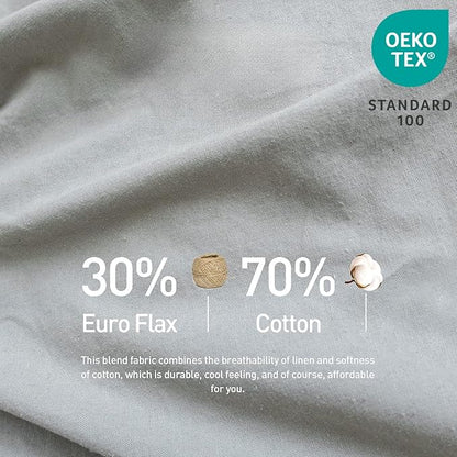 Simple&Opulence Belgian Linen Sheet Set Solid Color - 6 Pieces (1 Flat Sheet & 1 Fitted Sheet & 4 Pillowcases) 16" Deep Pocket Natural Flax Cotton Blended Soft Bedding - Grey, Queen Size