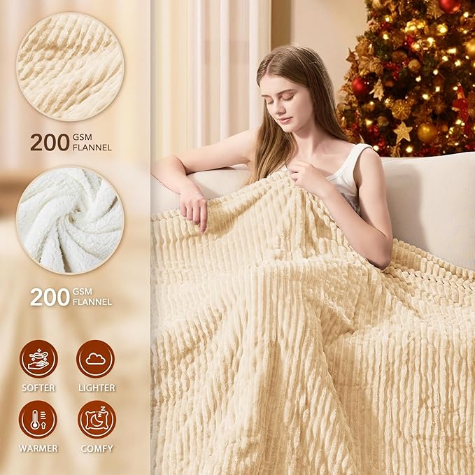 Homemate Electric Heated Blanket Full Size - 72"x84" Heating Blanket Full Size 1/2/4/6/8 Hours Auto-Off 10 Heat Level Over-Heat Protection Soft Flannel Sherpa ETL Certification