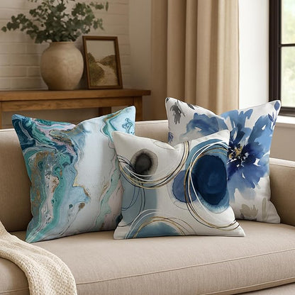 Americanflat 18x18 Throw Pillow with Sewn-in Insert - All-in-One Decorative Pillows - No Cover Needed - Soft and Durable Cushion for Bed or Sofa - Polyester - Blue, White, Black and Gold