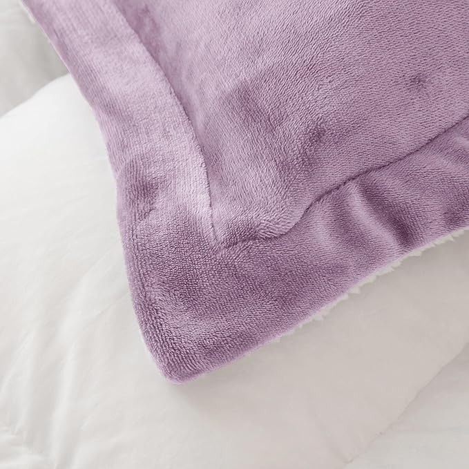 Seward Park Lavender Purple Fuzzy Sherpa Comforter Set Twin XL Size, All Season Fleece Fall Blanket for Girls, Soft Warm Winter College Dorm Bedding Sets with 1 Pillow Sham