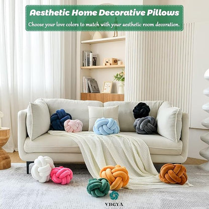 Knot Pillow Ball, Soft Home Decorative Throw Pillows Cushion, Round Changeability Knotted Pillows, Modern Home Handmade Cushions for Bedroom, Sofa, Couch (8 Inch, Dark Green)