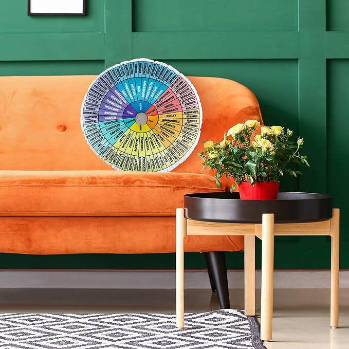 party greeting Wheel of Emotions Feelings Pillow Round Velvet Feelings Wheel Emotion Throw Pillow Circle Seating Floor Cushion for Office Home Room Sofa Decor Counselor Physical Therapist Gifts