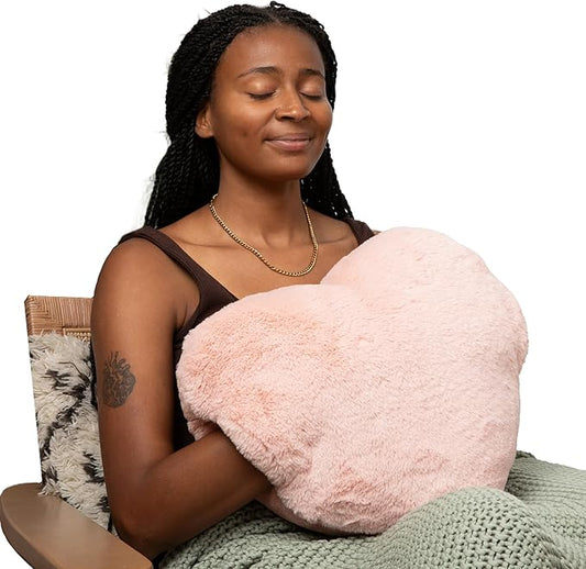 HUGIMALS Super Sized Heart to Hug Pillow in Antique Rose | 8 lb Weighted Soft Heart Shaped Sensory Pillow | for Self-Care, Relaxation, Sleep with Cozy Hand Pocket - Thoughtful Gift for Adults, Teens