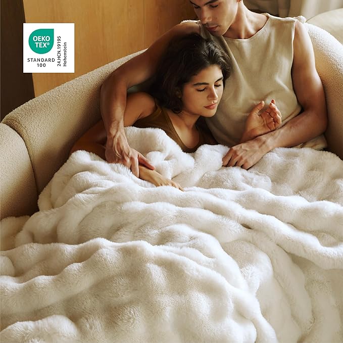 Bedsure GentleSoft Faux Fur Throw XL Blanket, Fluffy Fuzzy Large Throw Blanket for Bed, Soft Cozy Spring Bedding Minky Velvet Couch Cover, Thick Warm Plush Women Men Birthday Gifts, Cream