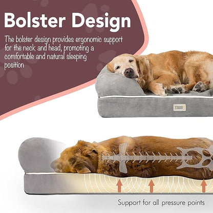 Chester Large Dog Bed - Orthopedic Memory Foam Mattress, Calming Couch, Wall Rim Pillow, Water Resistant, Washable Cover, Non-Slip, Cocoa Brown