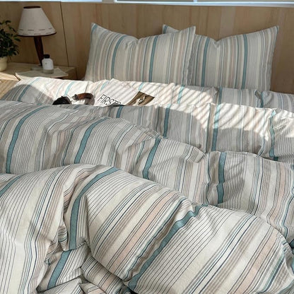 HighBuy Boho Stripe Comforter Set King Size, Grey Green Stripe Bedding Comforter with 2 Pillowcases,Fluffy Soft Washed Cotton King Bed Comforter Set for Women Men,All Season,Breathable