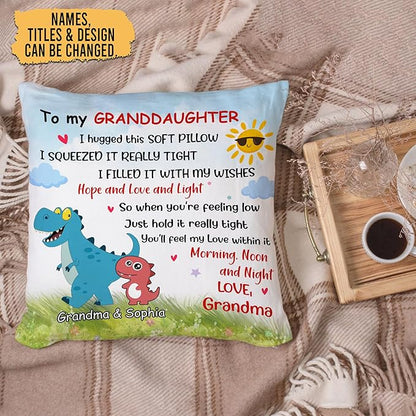 Hyturtle Personalized Granddaughter Throw Pillow (Insert Included) Gifts from Grandma - Birthday Graduation Gifts for Granddaughter - Dinosaur Custom Name Sofa Couch Home Decor Pillow