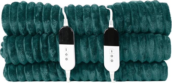 Electric Blanket Heated Queen Blanket, Super Soft Flannel & Sherpa Electric Queen Blanket with 6 Fast Heating Levels, 10 Hours Auto Off & OverHeat Protection, Machine Washable, 84'' X 90'', Deep Green