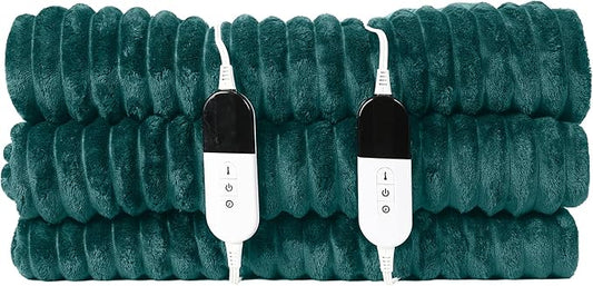 Electric Blanket Heated Queen Blanket, Super Soft Flannel & Sherpa Electric Queen Blanket with 6 Fast Heating Levels, 10 Hours Auto Off & OverHeat Protection, Machine Washable, 84'' X 90'', Deep Green
