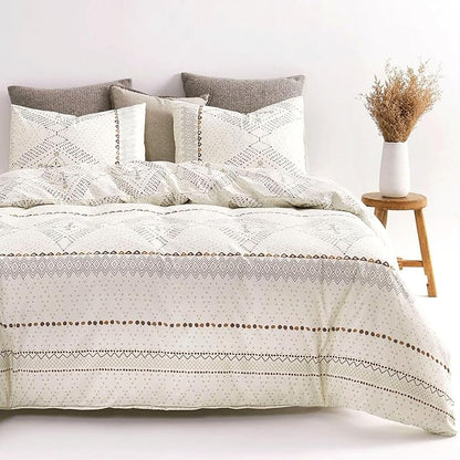 Wake In Cloud - Boho Comforter Set, Farmhouse Bohemian Western Aztec Neutral Aesthetic, Soft Lightweight Bedding, 3 Pieces, Beige, Full Size