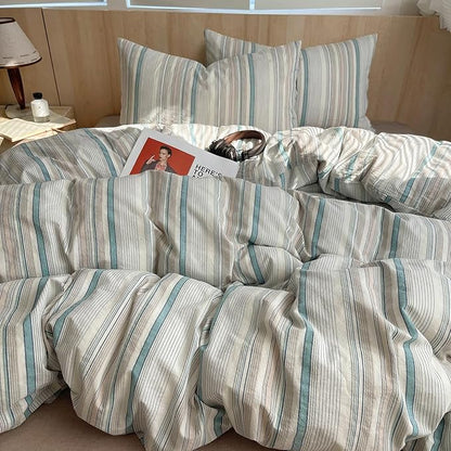 HighBuy Striped Comforter Set Full Size, Fluffy Soft Striped Bedding Comforter with Grey Green Stripes Pattern,3 Pieces Queen Comforter Lightweight Boho Bedding Set for Boys Girls