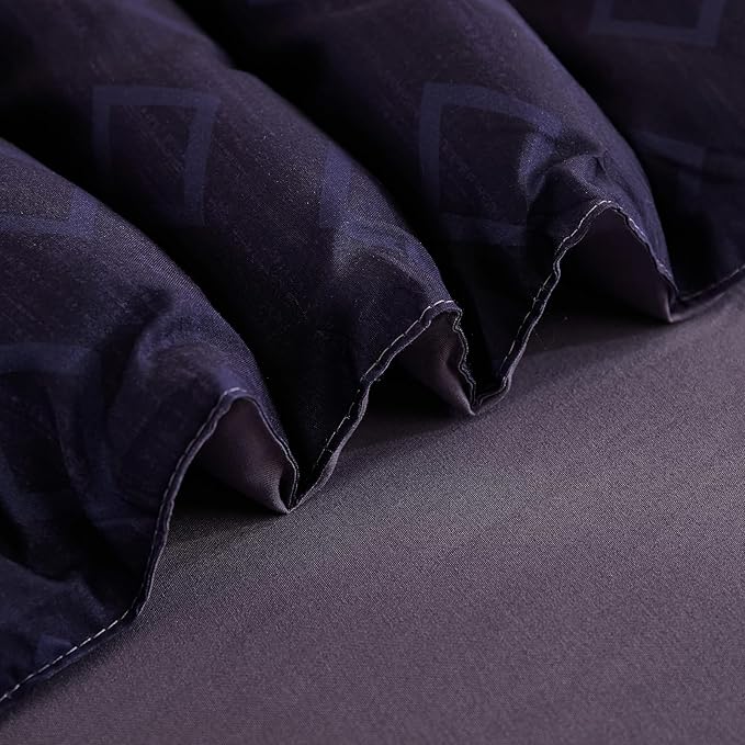 Cottolester Queen Comforter Set 7 Pieces,Black Purple Boho Striped Bed in a Bag,Soft Microfiber Complete Bedding Sets