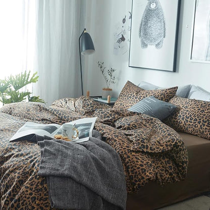 mixinni Leopard Print California King Comforter Set-3 Pieces Animal Cheetah Printed Comforter Sexy Soft Fluffy Brown/Black Floral Print Bedding Set with 2 Pillowcases for All Season-California King